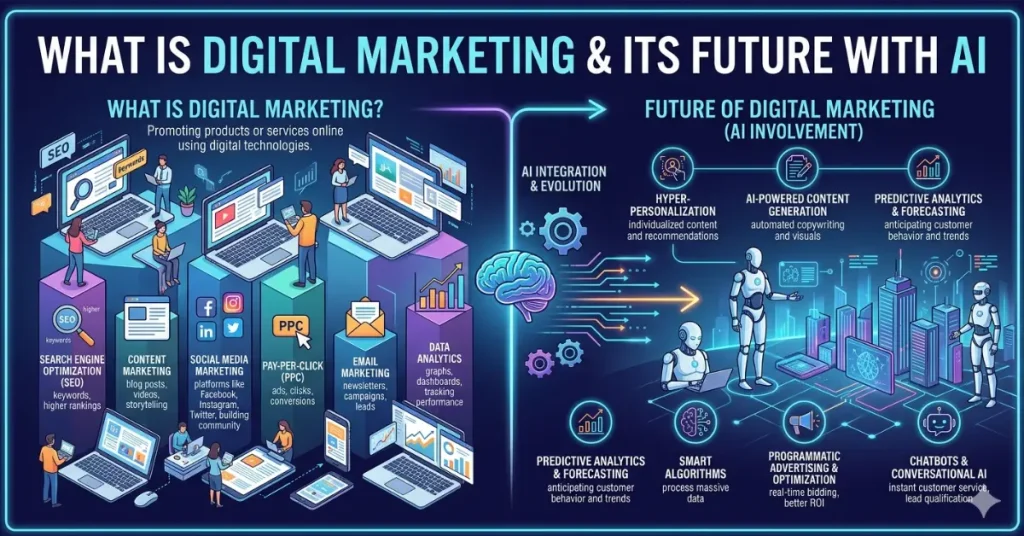 what is digital marketing & what is the future after involvement of AI?