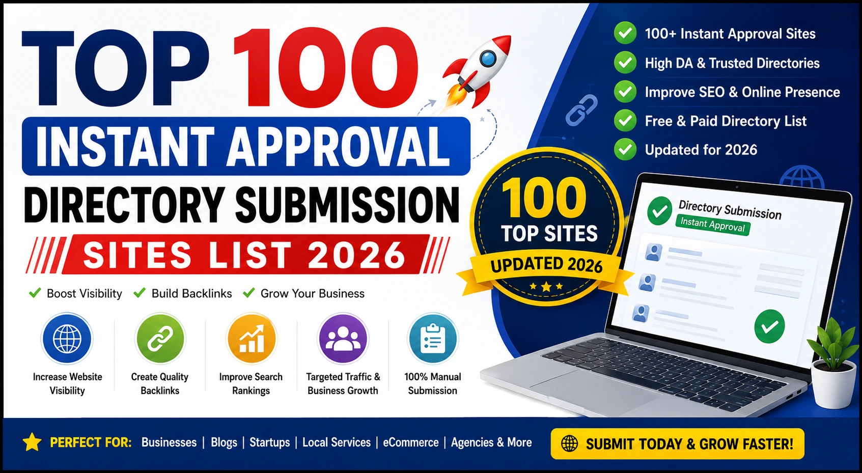 Top 100 Instant Approval Directory Submission Sites List 2026
